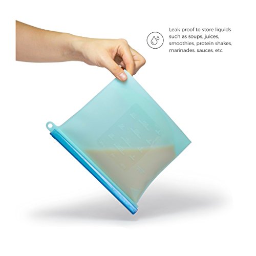 Reusable Silicone Food Storage Bags with Cleaning Scrubber Sponge - Fits Instant Pot, Accessories 8qt - Safe to Steam, Heat, Boil, Freeze, Sous Vide Cooking - Airtight Lunch Snack Container - Set 4+1