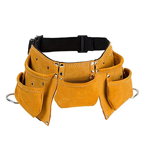 Aspire Leather Kids Tool Belt Adjustable Child's Tool Pouch for Role Play with 7 Pockets Tool Bag-Yellow