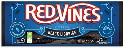 Red Vines Black Licorice Twists, 5oz Tray (12 Pack), Old Fashioned Soft & Chewy Candy, Movie Theater Tray