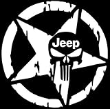 KINGDECAL Star Jeep Punisher Skull Decal Vinyl Sticker Wrangler Rubicon Willys