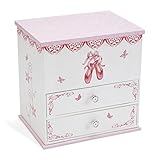 JewelKeeper Ballerina Musical Jewelry Box for Girls, Ballet Slipper and Pink Ribbon Design, Swan Lake Tune