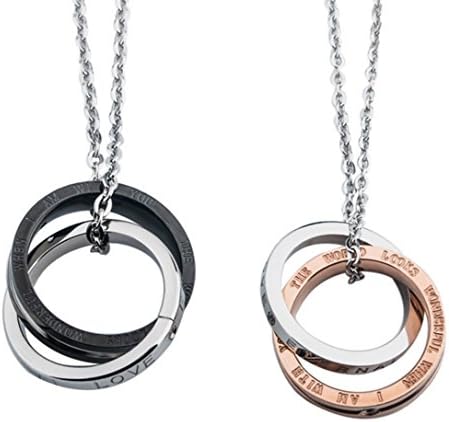 Q7S Stainless Steel His and Hers Matching Set Interlocking Rings Couples Pendant Necklace