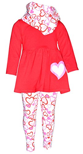 Unique Baby Girls Valentine's Day Red & Pink hearts Legging Set (4T/M, Red)