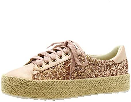 Ladies Women Lace Up Glitter Flat Espadrilles Sneakers Trainers Pumps Shoes Size 3-8