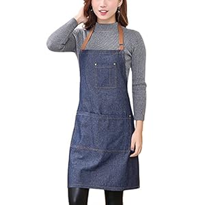 Aivtalk Denim schort met drie zakken, verstelbaar slabschort voor dames en heren, 71 x 65 cm, blauw