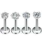 Areke Women's Stainless Steel Cubic Zirconia Piercing Unisex Labret Small Lip Ring/ Tragus/ Helix Earrings Color White