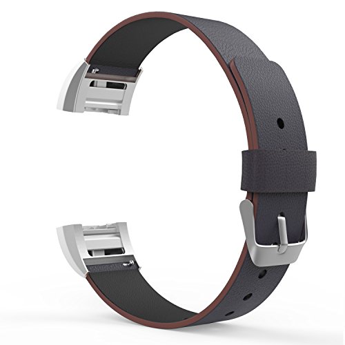 Fitbit Charge 2 Band, MoKo Premium Soft Genuine Leather Replacement Strap Band + Connector for 2016 Fitbit Charge 2 Heart Rate + Fitness Wristband, Wrist Length 5.70"-8.46"(145mm-215mm), Midnight BLUE