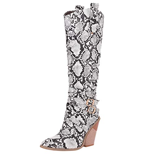 41kfxx 4DAL Botas de Mujer con tacón Alto, Hebilla de Piel, Estampado de Serpiente, a la Moda, con Botas Elegantes Botas de Mujer con tacón Alto, Hebilla de Piel, Estampado de Serpiente, a la Moda, con Botas Elegantes