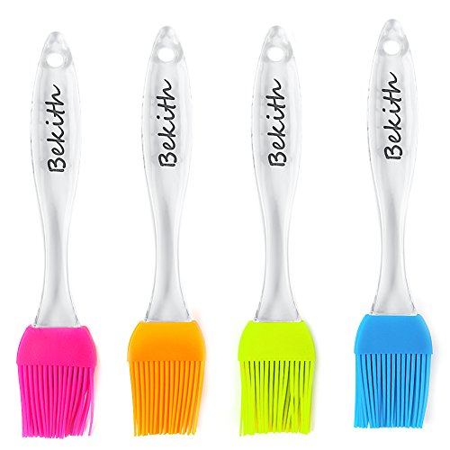 Bekith Silicone Basting Pastry & Bbq Brushes (Set of 4, Colorful) , Heat Resistant Kitchen Utensils - Dishwasher Safe- Soft and Flexible- Essential Cooking Gadget, Bakeware Tool and Culinary Equipment