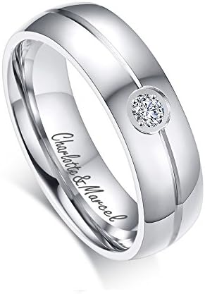 XUANPAI Free-Engraving Stainless Steel Wedding Promise Matching Couple Ring Set Gifts for Lover