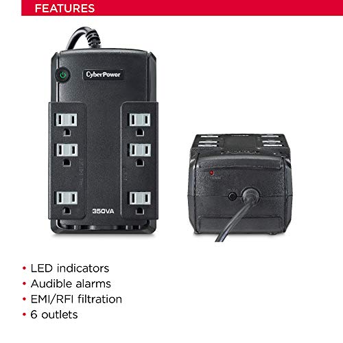 CyberPower CP350SLG Standby UPS System, 350VA/255W, 6 Outlets, Compact