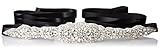 E-Clover Bridal Crystal Rhinestone Wedding Dress Sash Belt With Ribbon (Black)