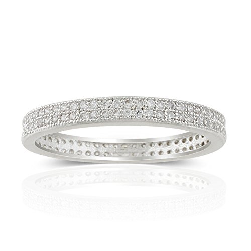 JanKuo Jewelry Rhodium Plated 2-Row Cubic Zirconia Mirco Pave Eternity Engagement Band Ring (7)