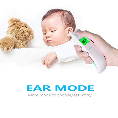 Digital Infrared Ear Forehead Thermometer No Touch for Adult Kids Baby Non Contact Thermometer Temperature Gun for Humans with Fever Alarm & 3 Colors Backlight