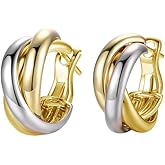 Silver and Gold Triple Hoops Earrings for Women Twist Braided Trendy Two Tone Hoop 18K Chunky Gold Fashion Earrings Gift