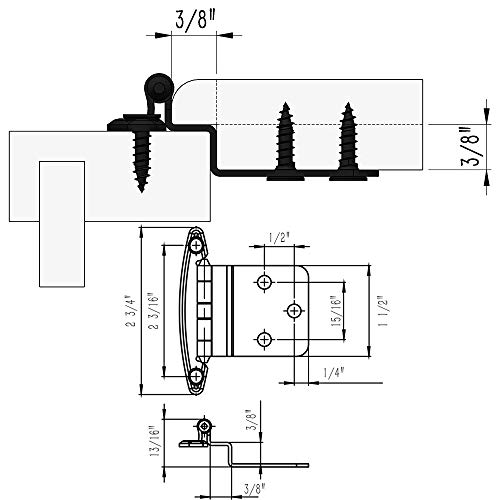 Hardware 3/8 Inch Face Mount Inset Satin Nickel Kitchen Door Cabinet Hinges, 50 Pack(25 Pairs) - Thumbnail 6