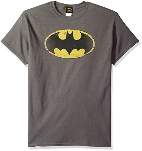 DC Comics Men's Batman Distressed Shield T-Shirt, Charcoal, Large