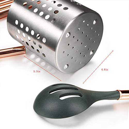 Kitchen Utensil Set - 10 Piece Silicone Cooking Utensil Set - BPA Free & Non Toxic Nonstick Cookware Set with Rose Gold Stainless Steel Handle - Includes Utensil Holder,Turners,Tongs,Spatula & Spoons - Thumbnail 2