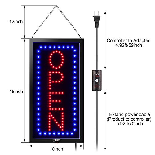19x10inches LED Open Sign, Remote Control&Timing Function, Business Open Sign Advertisement Board Electric Display Sign, 2 Lighting Modes Flashing & Steady, for Walls, Window, Shop, Bar, Hotel - Thumbnail 3