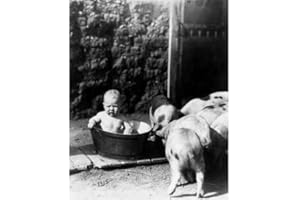 DS Decor Photos Quality Digital Print of a Vintage Photograph - Baby in Tub Black & White 5x7 inches - Matte Finish