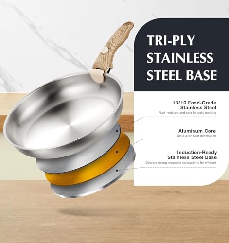 KOCH SYSTEME CS 7 Piece Stainless Steel Cookware Set, Stainless Steel Pots and Pans Set with Detachable Handle, Cooking Pan Set with Wood-grain Handle, Induction Compatible, Dishwasher & Oven Safe