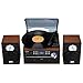 Jensen 3-Speed Turntable Music System Limited Edition JTA475W LCD Display with Front Loading CD Player , AM/FM Stereo Radio, Cassette Player ,Aux input, Headphone Jack & Wooden Speakersthumb 1