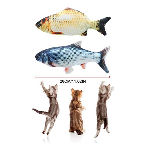 Realistic Plush Simulation Electric Doll Fish,Cat Kicker Fish Toy,Cat Wagging Fish Toys,Funny Interactive Pets Chew Bite Supplies Fish Flop Cat Toy Catnip Toys for Biting,Chewing And Kicking,2Pcs