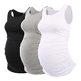 Pack of 3pcs Mama Womens Basic Layering Maternity Tank Top Pregnancy Tee Scoop Neck Sleeveless Solid Side Ruched Vest