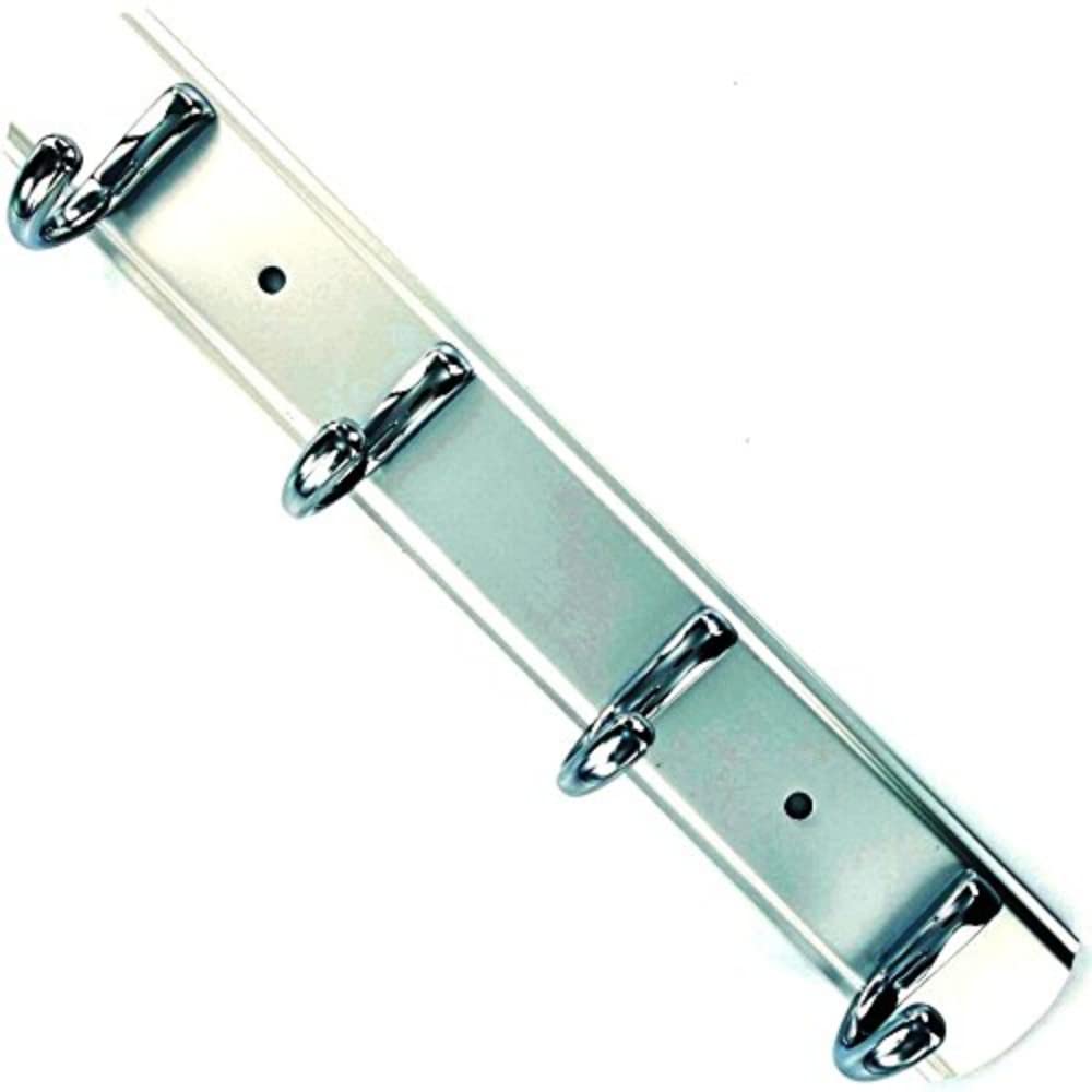 Merriway BH03343 Aluminium Bright Polished Single Robe Hooks x 4 on Matt Aluminium Rail, 255mm