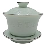Teagas China Famous Celadon Gaiwan Teacup/Chinese tea cup/Gaiwan Gongfu Tea Cup for Green Tea, Decorative Auspicious Pattern(180ml)