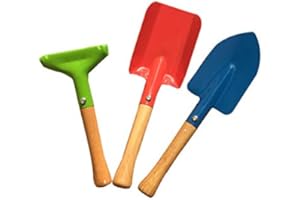 Firlar 3 Piece Mini Garden Tool Set, Including Small Rake Spade and Shovel Gardening Tools Bright Color Iron, Solid Wood, Pot