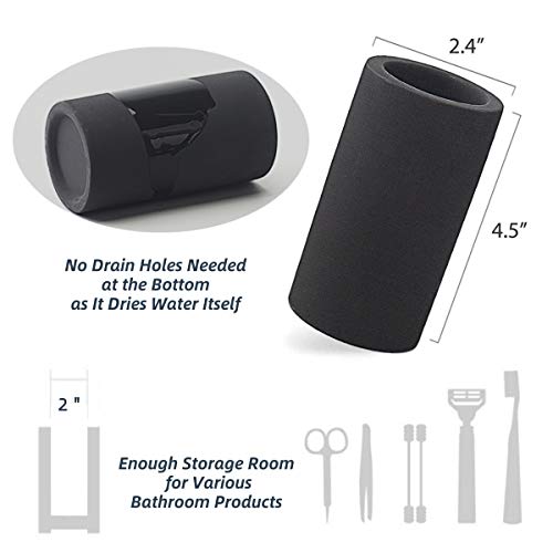 HouseSister Organic Diatomite Toothbrush Toothpaste Makeup Brushes Razors Holder Bathroom Countertop Organizer Stand Cup Organizer (Black)