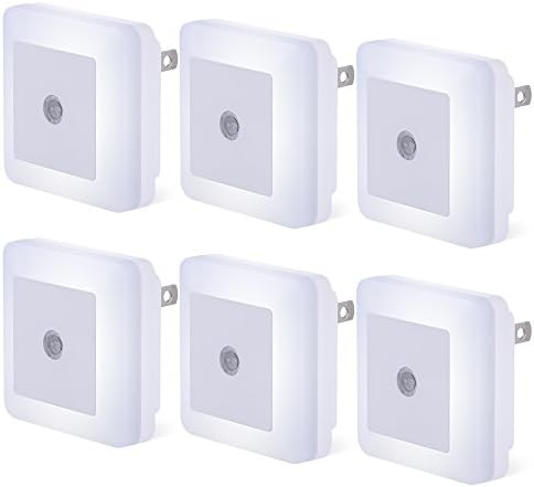 Plug-In LED Sensor Night Light, 6 Pack Compact Dusk to Dawn Sensor Daylight White Light Lamp Wall Light Energy Efficient for Bedroom, Hallway, Bathroom, Kitchen, Stairs - Daylight White