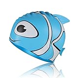 Swim Cap, Hicool High-Quality Fisher Series Waterproof Earmuffs Silicone Swim Cap For Kids