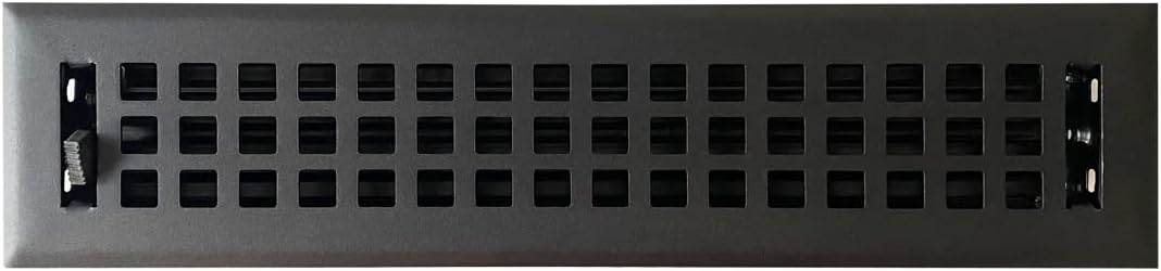 Registers, Grilles & Vents - Empire Register Co, Vent Cover - 2x14 inch, Square Design, Textured Black Finish, Heavy Duty Floor Vent Covers, Metal Damper Attached. Vent Covers for Home Floor only.