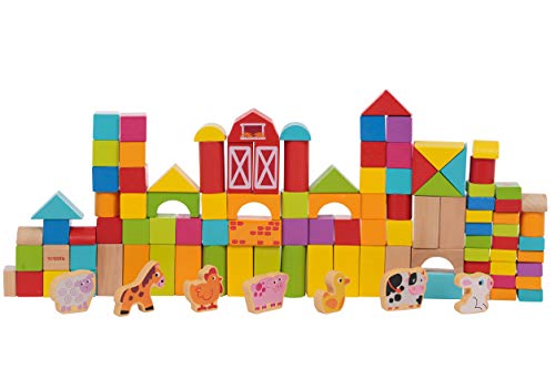 Toysters 128-Piece Wooden Farm Building Blocks | BPA-Free Wood Game ABC Number Block Set for Kids | Interactive STEM Educational Toy Great for Fine Motor Skills, Shape Sorting and Recognition | BK663 - Thumbnail 3