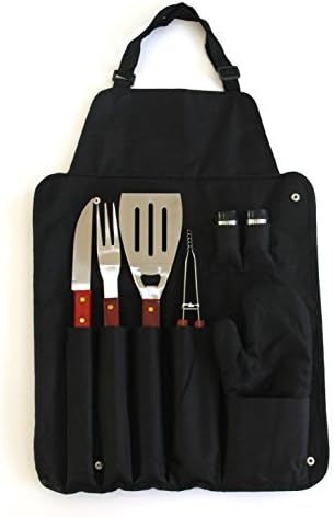 7-Piece BBQ Grilling Tools Set with Apron- Portable Outdoor Barbecue Accessories Utensil Set