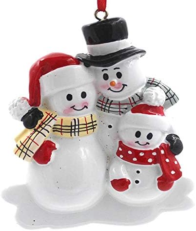 SMYER Snowman Family of 3 Personalize Christmas Ornament,Free Pen and Gifts Box Provided, Made of Resin (Family 3 Snowman)
