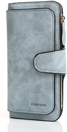 Women Short Wallet Leather Small Minimalism Zipper Card Holder Purse (Long Blue)