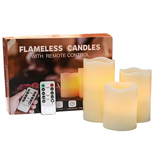 Flameless Flickering LED Battery Candles Set of 3 Ivory Real Wax