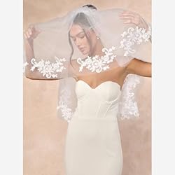 AOREAS Wedding Bridal Veil 2 Tier Flower Lace