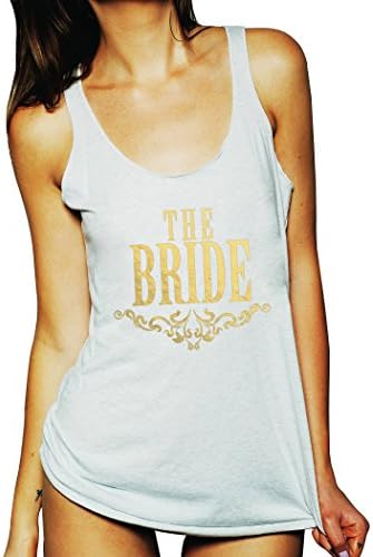 Emdem Apparel Bride Tank Top For Women Bridesmaid Bridal Shower White Gold Med
