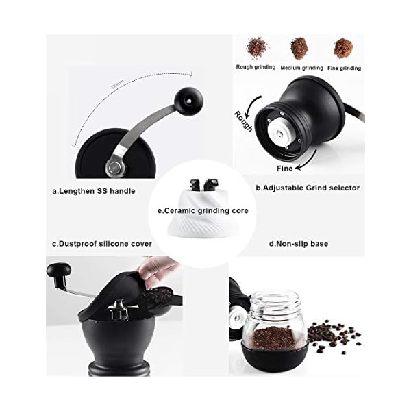 Manuelle Kaffeemühle mit verstellbarem Keramik-Frässtift, Handkaffeemühle mit Glasversiegelung und 2-in-1… – Bild 3