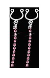 21secret Sexy 2PCS Adjustable Shield Silver Pleated Pink Rhinestones Long Dangle Tassel Fake Hoop Nipple Rings