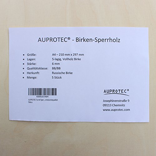 AUPROTEC 5x A4 Sperrholz-Platten Birke 6mm Multiplexplatten (210 mm x 297 mm) Bastel- und Laubsäge-Holzplatten Birke… – Bild 3