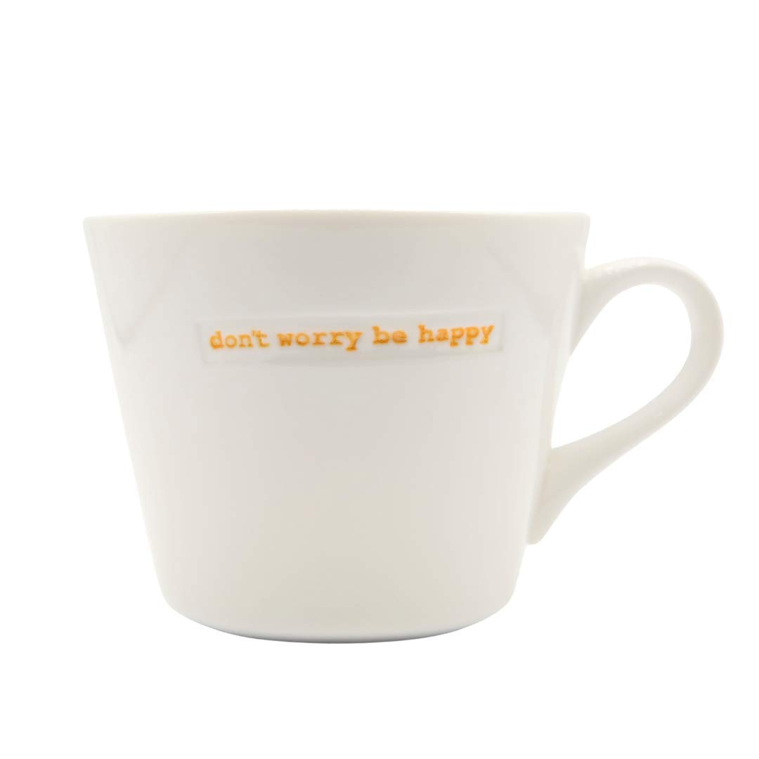 Keith Brymer Jones - Word Range - Standard Ceramic White Mug - Don't Worry be Happy - 350ml - Gift Boxed