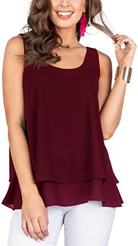 Floral Find Women's Chiffon Layered Tank Tops Summer Sleeveless Round Neck Blouses Shirts