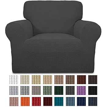Easy-Going Stretch Chair Sofa Slipcover 1-Piece Couch Sofa Cover Furniture Protector Soft with Elastic Bottom for Kids. Spandex Jacquard Fabric Small Checks(Chair,Dark Gray)