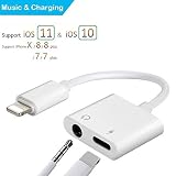 2 in 1 Lightning Audio Charger Adapter for iPhone X 8 7 6 Plus Converter to 3.5 mm Earphone Adapter Accessories Headphone Audio Splitter and Charging Adaptor Support Audio Charge Compatible iOS 11