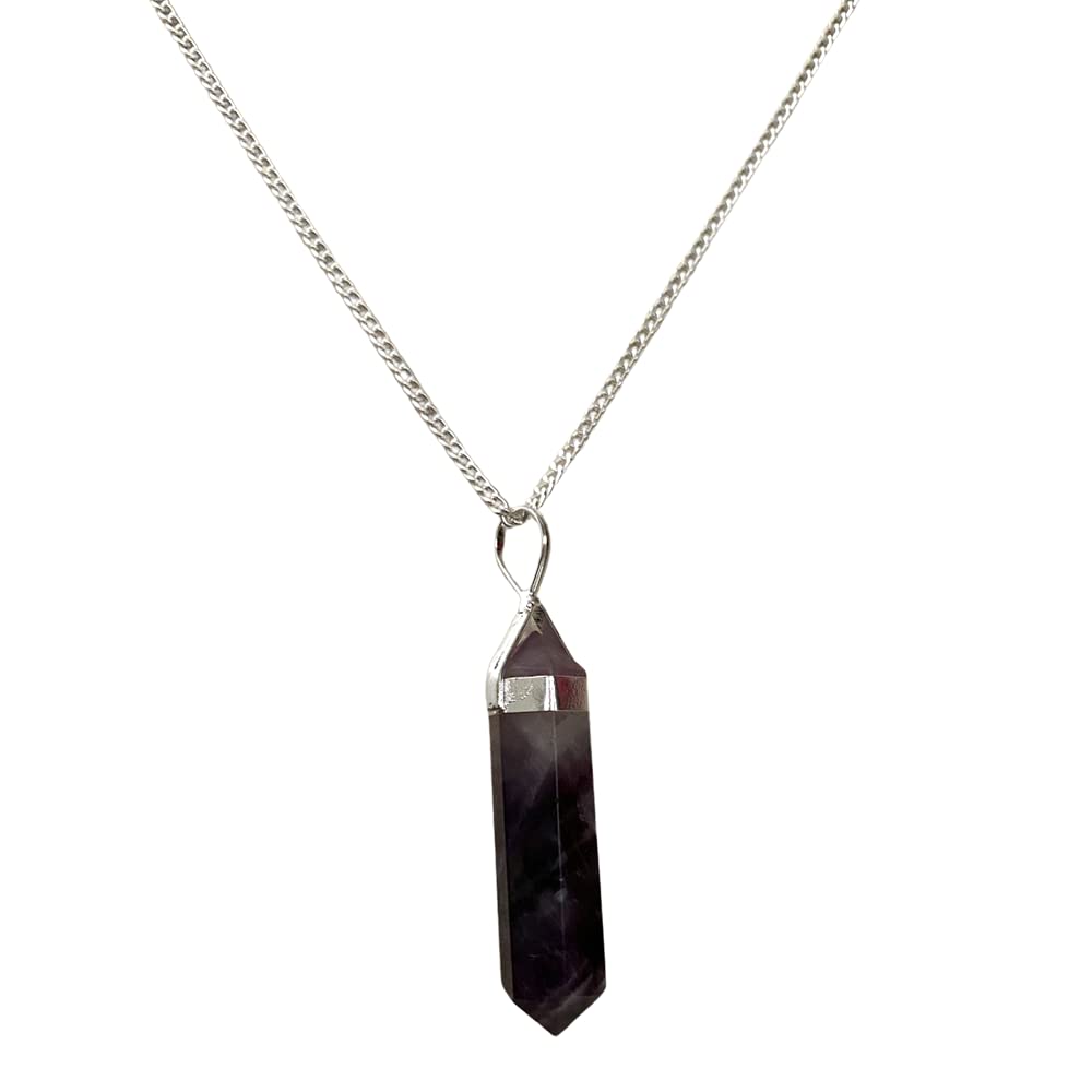 VIE Double Point Pencil Pendant, Silver Chain, Amethyst